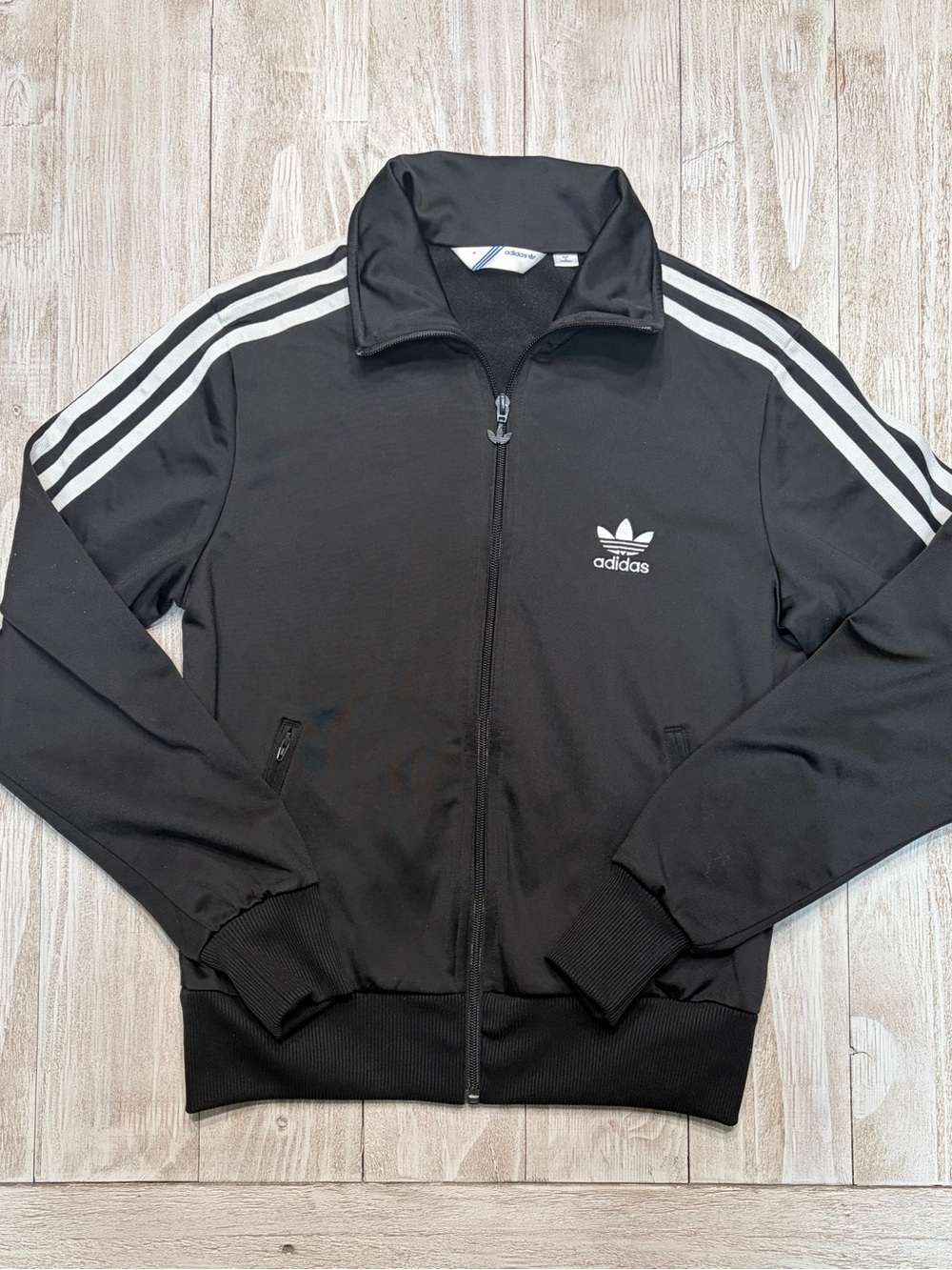 adidas Women’s Black and White Three-Stripe Track Jacket